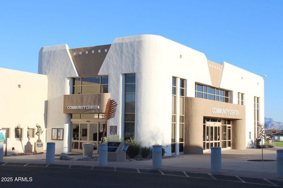 Front view of a community center building.