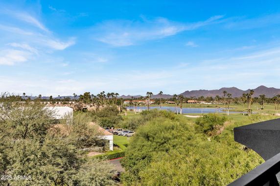 Wide angle view of a landscape with trees, a lake, and mountains in the background.