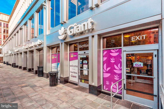 Front view of a commercial building with signage for Giant store.
