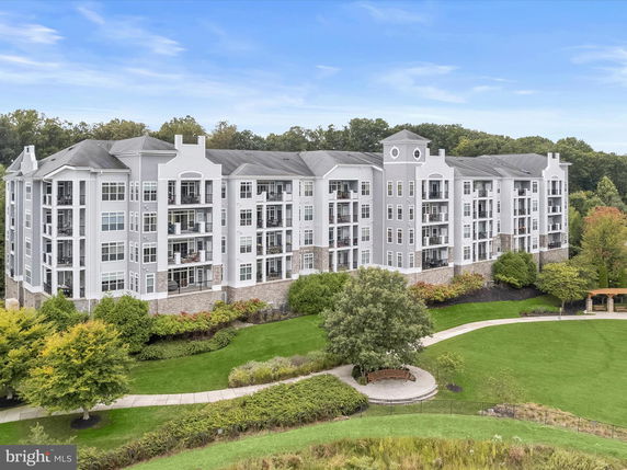 Front view of a multi-story apartment building.