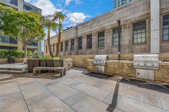 Rooftop area with built-in grills and seating arrangements.