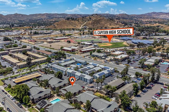 Aerial view showing El Capitan High School and surrounding neighborhood.
