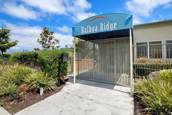 Entrance of a building with a covered entryway marked 'Balboa Ridge'.