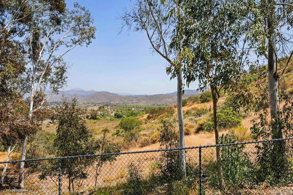 Scenic view of a hilly area with trees and a distant landscape.