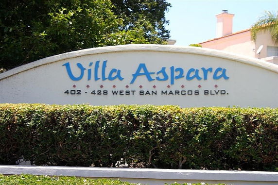 Sign for Villa Aspara with address details