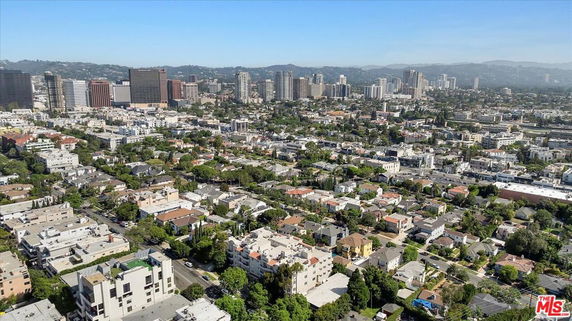 Panoramic view of a cityscape with numerous buildings and a distant skyline.