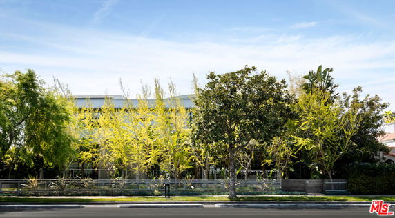 Front view of a house partially obscured by trees.