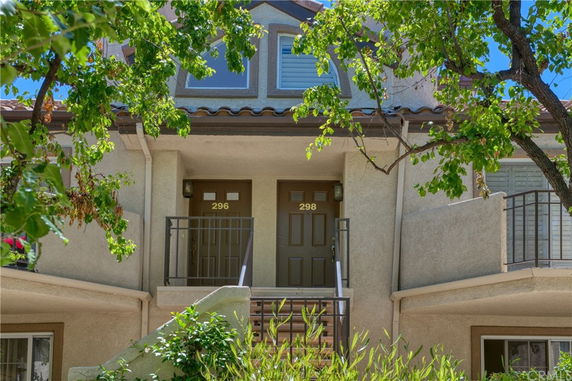 Front view of a two-story building with two entrances marked 296 and 298.