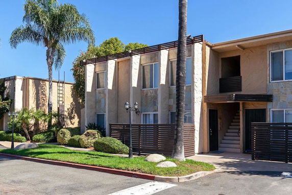 Front view of a two-story apartment building.