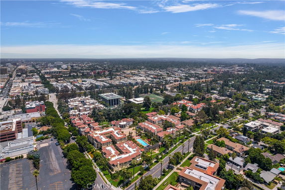 Panoramic view of an urban area with residential and commercial buildings.
