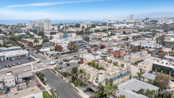 Aerial view of an urban area with multiple buildings and roads.