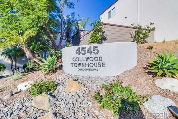 Front view of Collwood Townhouse Condominiums signage.