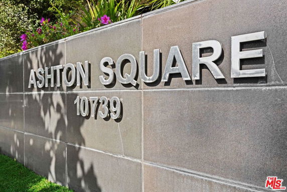 Front view of a building sign displaying 'Ashton Square 10739'.