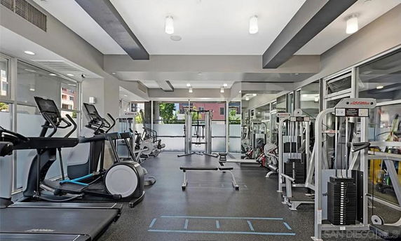Interior view of a gymnasium with exercise equipment