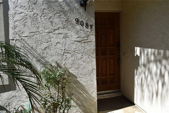 Front view of a house door with textured wall