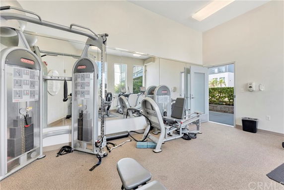 Indoor clubhouse gym area with fitness equipment