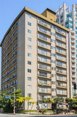 Front view of a multi-story residential apartment building.