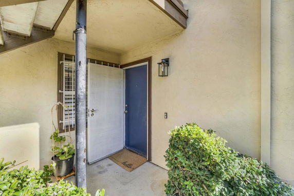 Entrance view with a door and small porch area of a house.