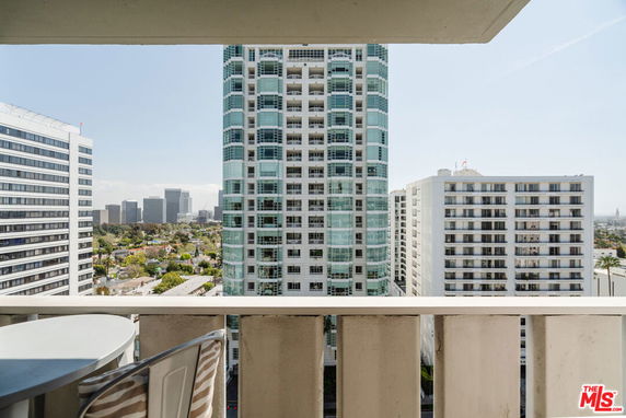Panoramic view of high-rise buildings from a balcony.