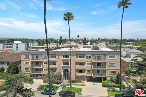 Front view of a multi-story apartment building