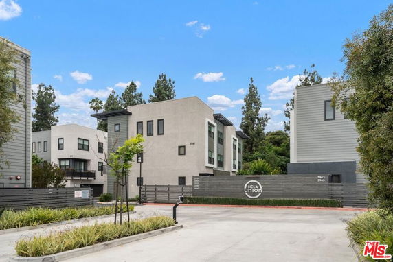 Front view of a multi-story building complex