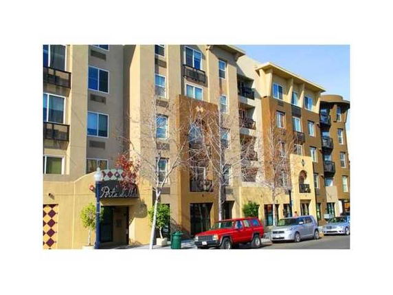 Front view of a multi-story apartment building.