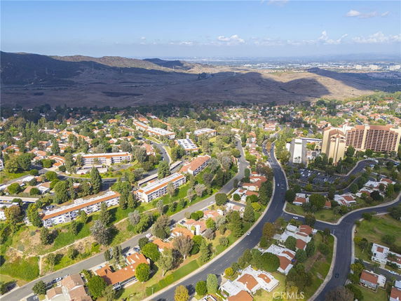 Panoramic view of a residential area and surrounding landscape.