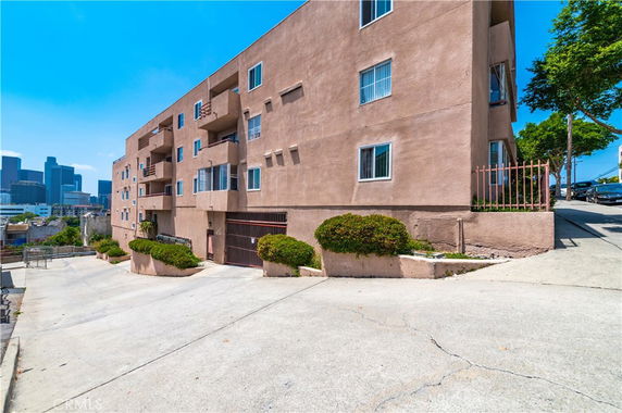 Front view of a multi-story apartment building.