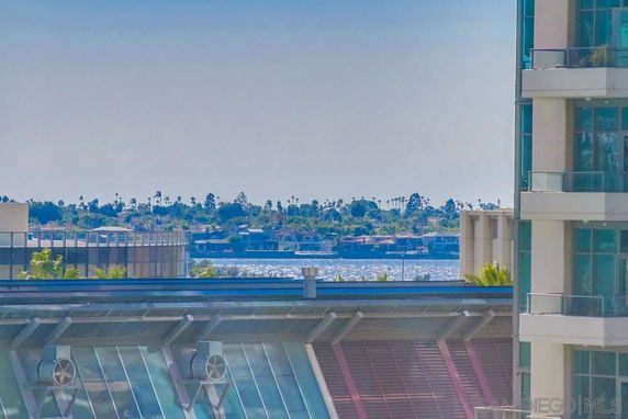 View of buildings and water from a high vantage point