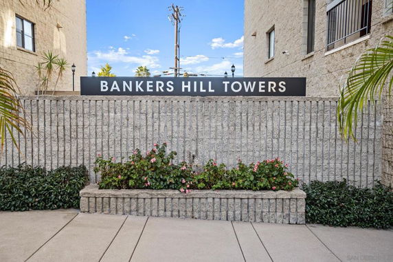 Front view of Bankers Hill Towers entrance.