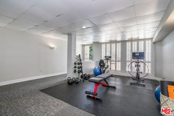Indoor gym area with exercise equipment