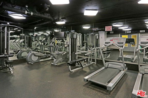 Interior view of a gym with exercise equipment and treadmills.
