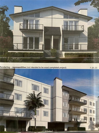 Front view of a multi-story building with balconies.