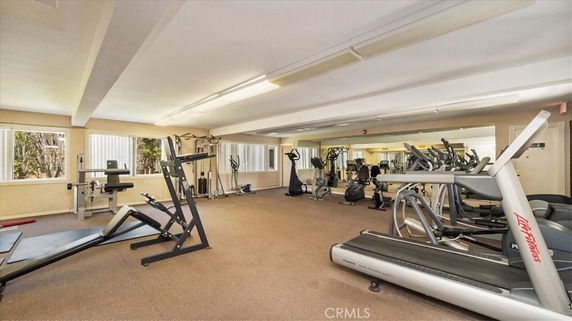 Indoor gym area with various exercise equipment.