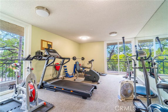 Indoor gym area with exercise equipment including treadmill and stationary bikes.