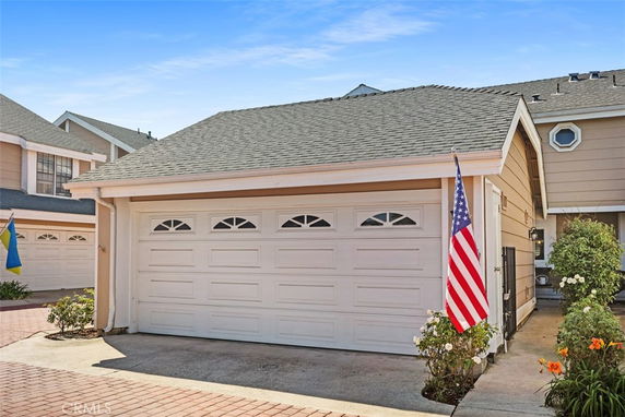 Front view of a house with a double garage.