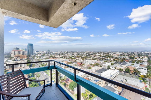 Panoramic view of a cityscape from a high-rise balcony