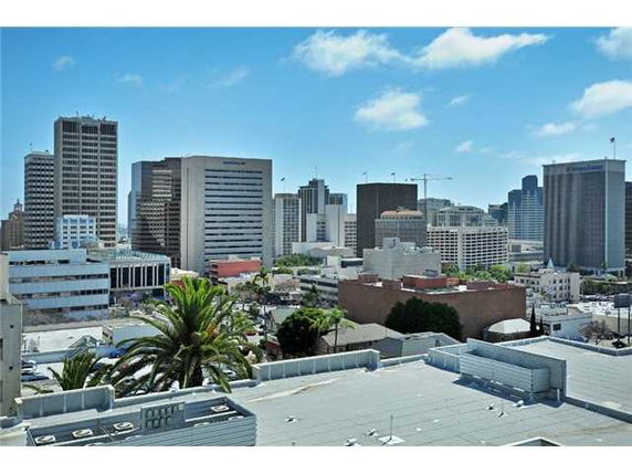 Panoramic view of a city skyline with modern high-rise buildings.