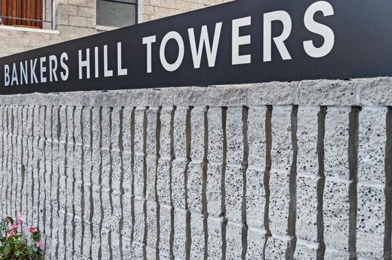 Exterior wall with 'Bankers Hill Towers' signage.