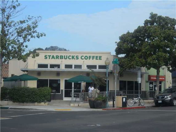 Front view of a Starbucks coffee shop building.