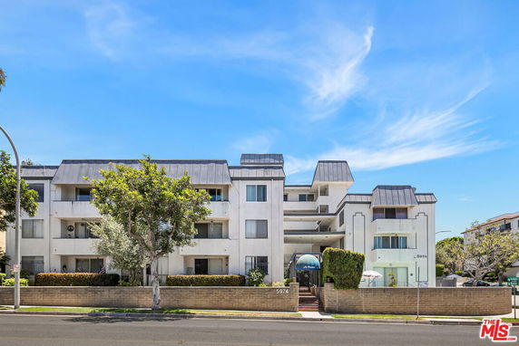 Front view of a multi-story apartment building