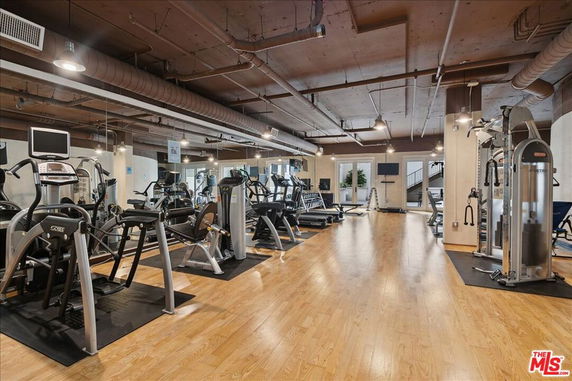 Indoor gym area with exercise equipment