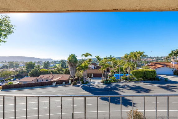 Panoramic view of surrounding residential area with roads and palm trees.