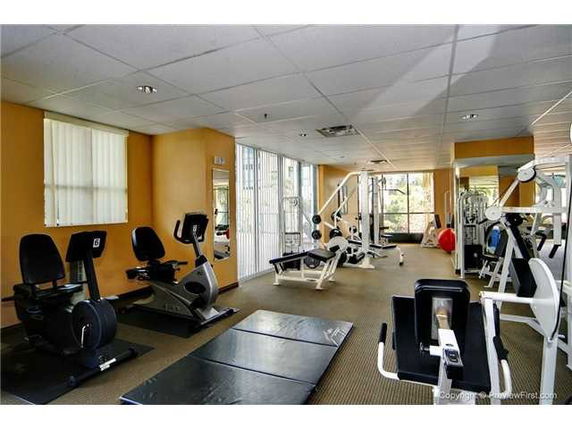 Indoor gym with exercise equipment.