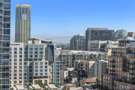 View of multiple high-rise buildings in an urban area.