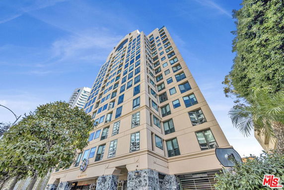 Front view of a high-rise building.