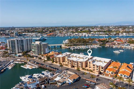 Panoramic view of coastal area with buildings and marina