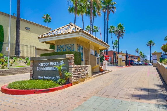 Entrance to Harbor Vista Condominiums with gated access.