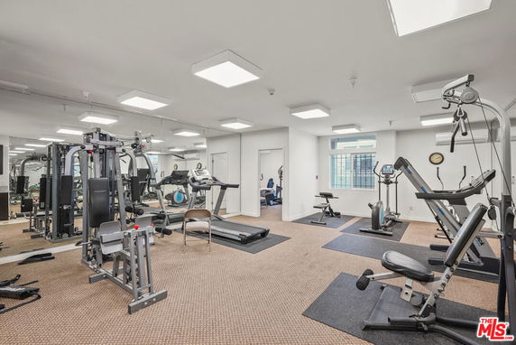 Interior view of a gym with various exercise equipment