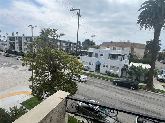 View of buildings and street from a higher vantage point.